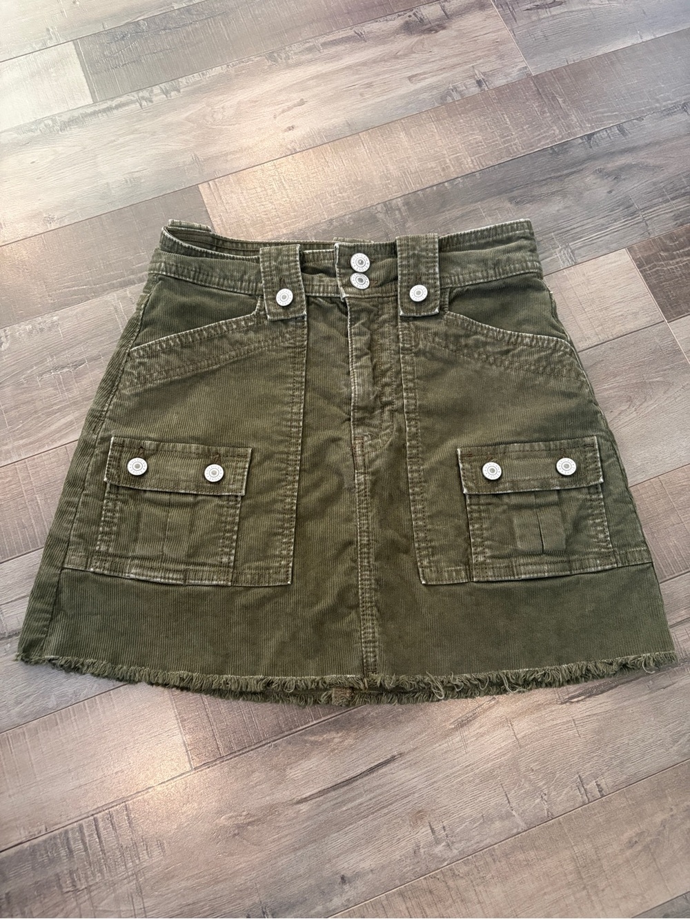 American Eagle Outfitters Olive Green Corduroy Mini Skirt with Patch Pockets
